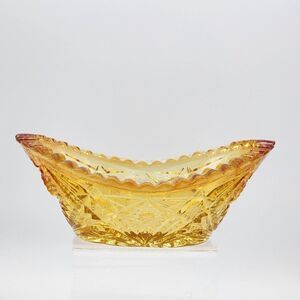 VTG LE Smith Amberina Glass Amber Oval Bowl Stars Sawtooth Edge Daisy 7.25"L A6
